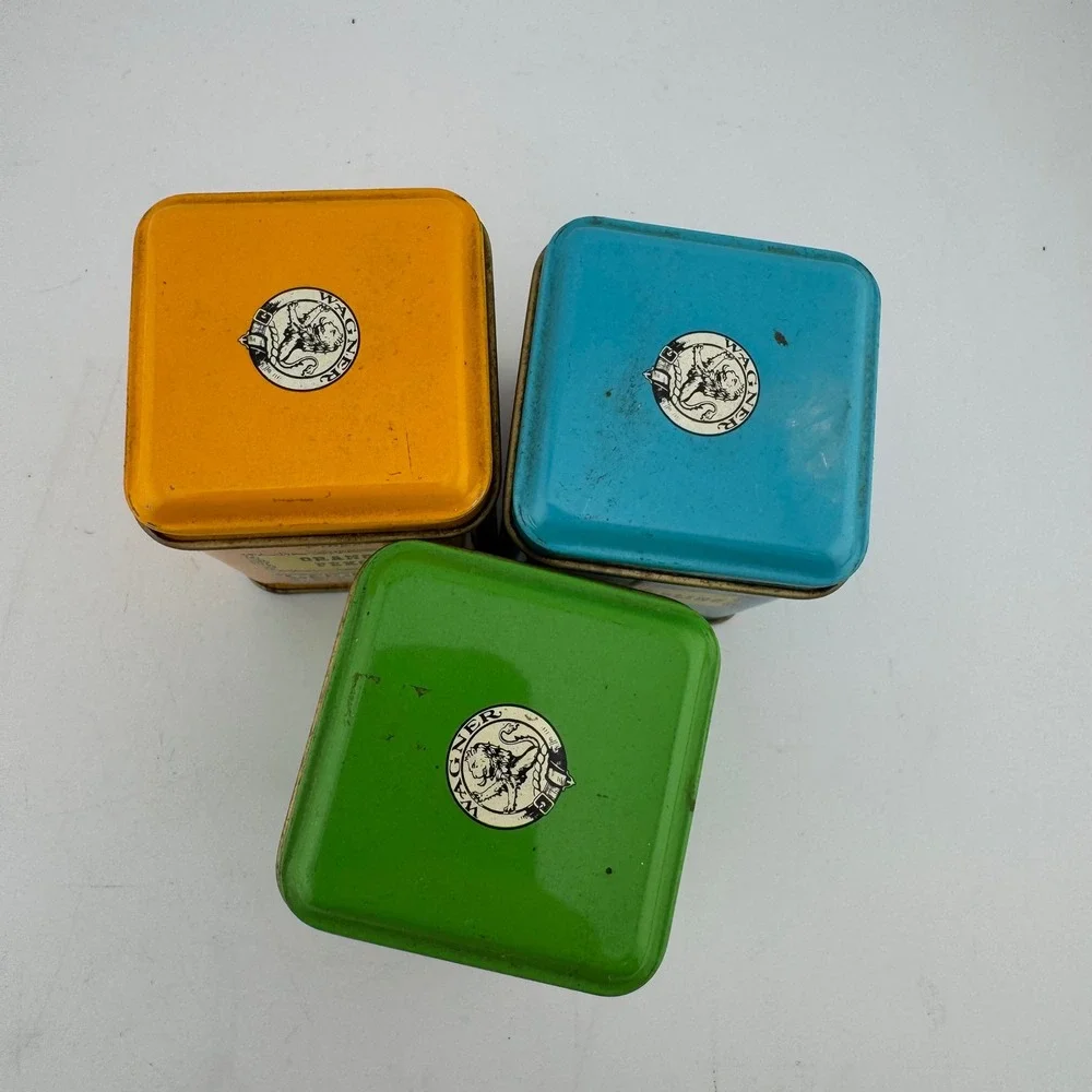 John Wagner & Sons Tea Tins Set of 3 Multicolor Good Vintage Metal Kitchen Decor